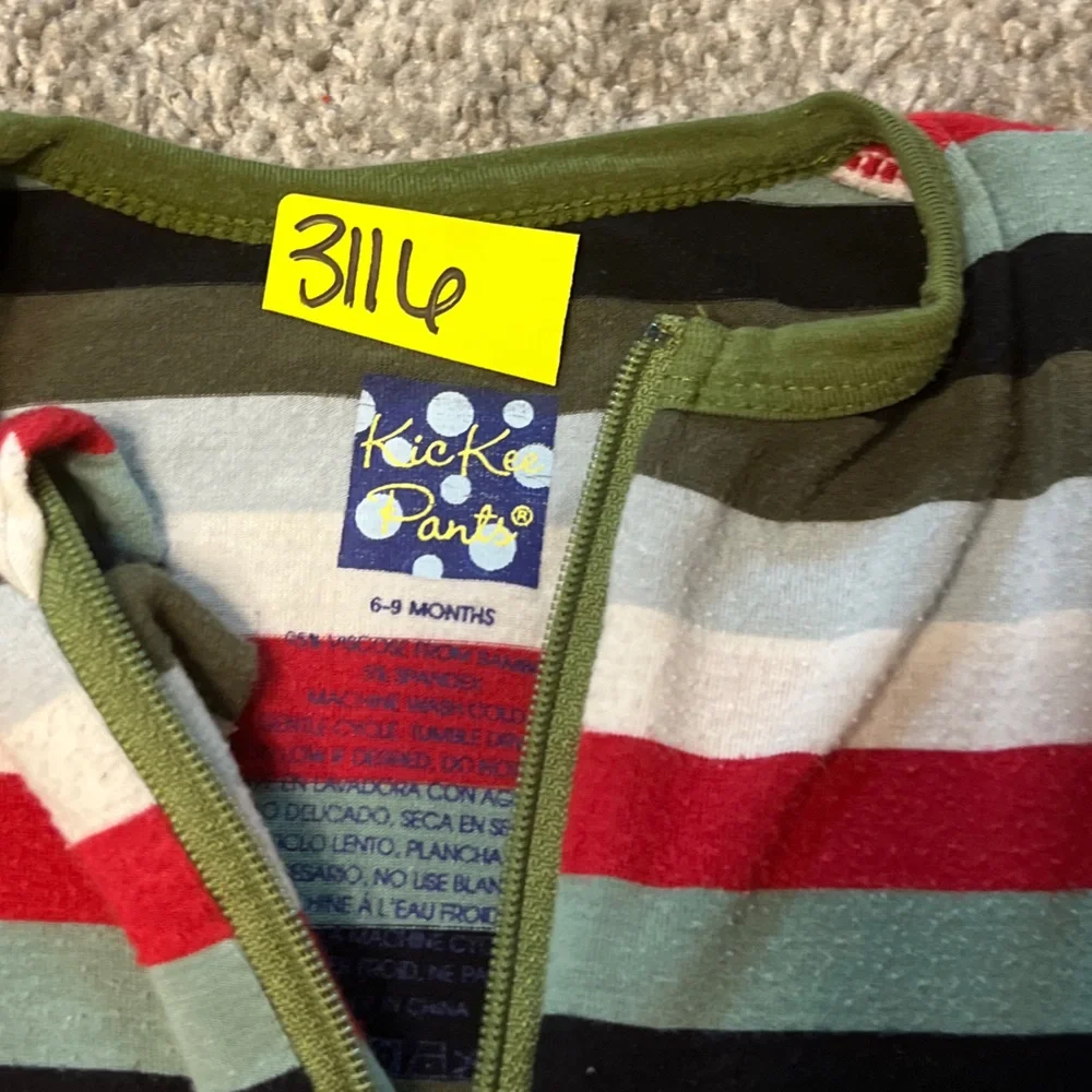 Kickee pants sleeper baby boy 6-9M green red stripes bamboo stretch zip unisex‎